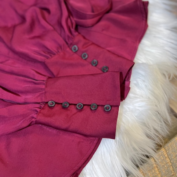 EUC ✵☽Free People☾✵ Silky Red + Purple Button Down Blouse Top + Sash Tie | Small - Picture 9 of 16